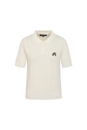 M 체인케이블패턴 캐주얼 반팔 니트 IVORY (WOMAN)_IVORY-a