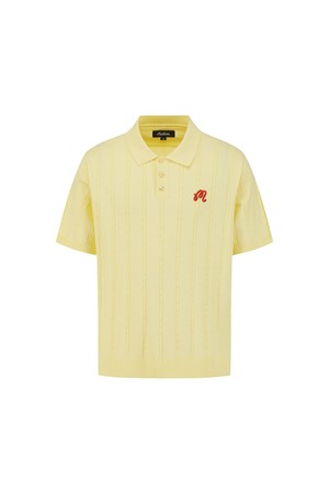 M 체인케이블패턴 캐주얼 반팔 니트 LEMON YELLOW (MAN)_YELLOW-a