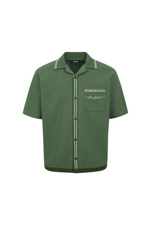 체인 케이블 패턴 포인트 크로셰 셔츠 DARK GREEN (MAN)_KHAKI-a
