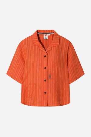 여성) 마사 스트라이프 반팔 셔츠(ORANGE)