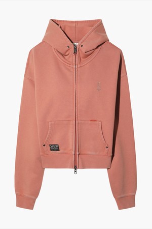 여성) 페이드 워싱 크롭 후드집업(PINK)