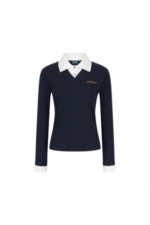 여성 레이어드 골지 카라티셔츠 NAVY (WOMAN)_NAVY-a