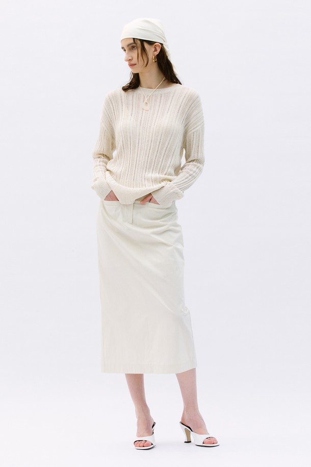 WEARIS - 긴소매 티셔츠 - Crack Long Sleeve see through knit top_Oatmeal