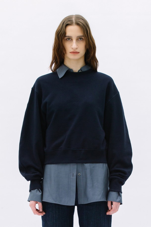 WEARIS - 스웻셔츠 - Balloon Crop Sweatshirt_Navy