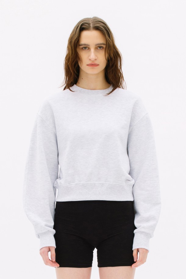 WEARIS - 스웻셔츠 - Balloon Crop Sweatshirt_Melange gray