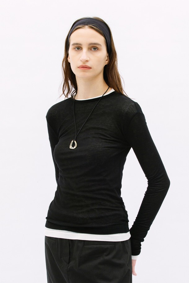 WEARIS - 긴소매 티셔츠 - Layered Long Sleeve See Through T-shirt_Black