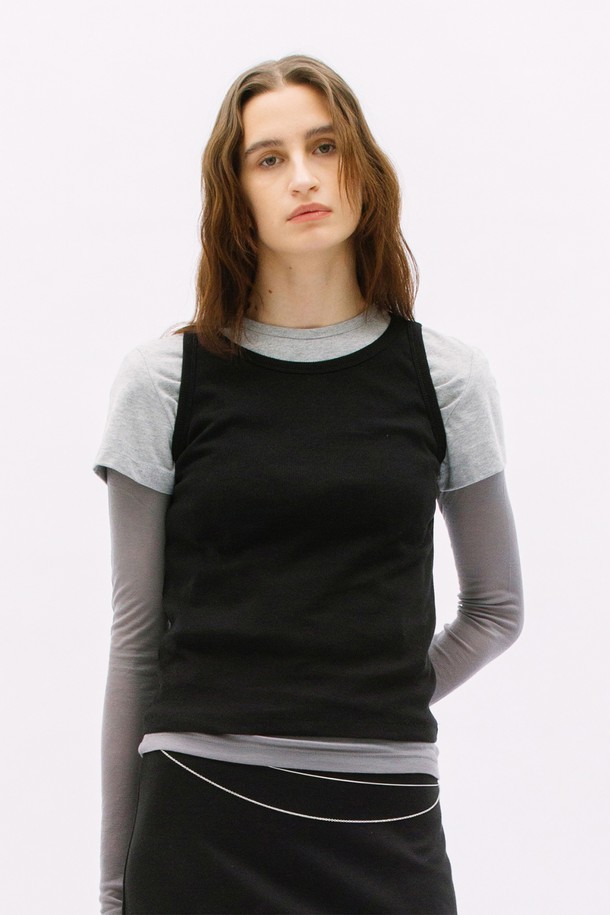 WEARIS - 긴소매 티셔츠 - Layered Long Sleeve See Through T-shirt_Gray