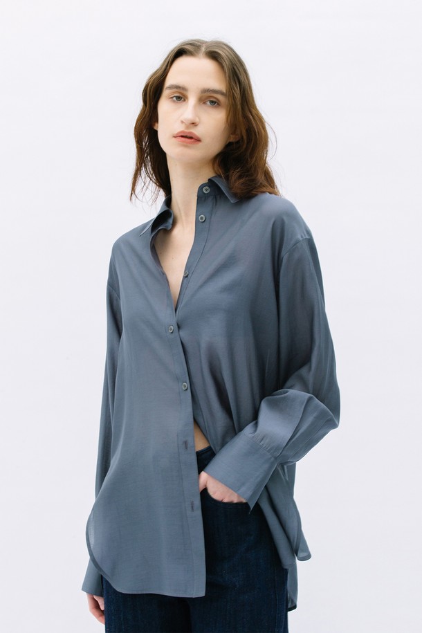 WEARIS - 셔츠 - Oversized See through Soft Shirt_Deeop charcoal