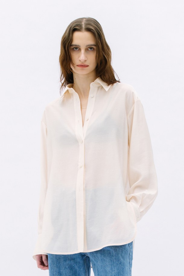 WEARIS - 셔츠 - Oversized See through Soft Shirt_Cream