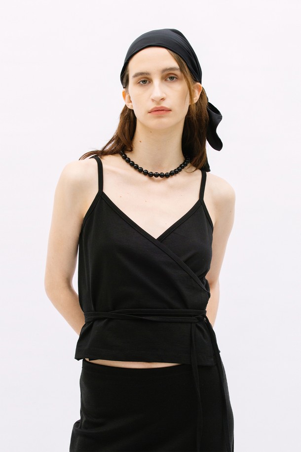 WEARIS - 민소매티셔츠 - Cotton Wrap Bustier Top_Black