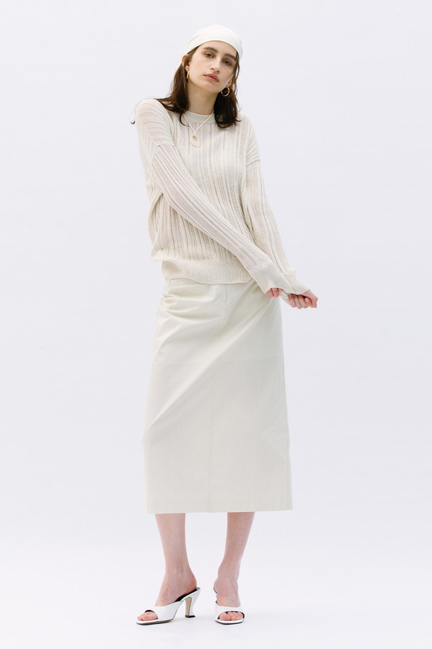 WEARIS - 긴소매 티셔츠 - Crack Long Sleeve see through knit top_Oatmeal