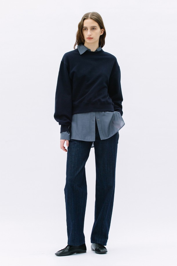 WEARIS - 스웻셔츠 - Balloon Crop Sweatshirt_Navy