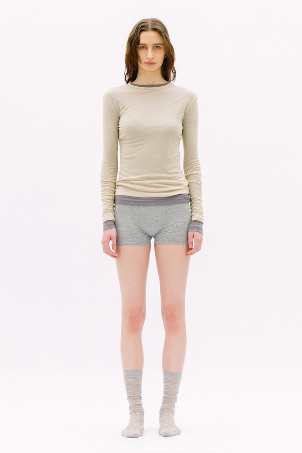 WEARIS - 긴소매 티셔츠 - [예약배송]Layered Long Sleeve See Through T-shirt_Beige