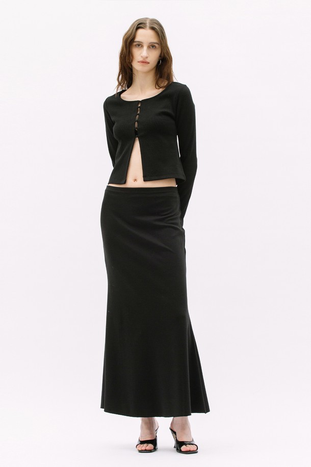 WEARIS - 롱스커트 - Low rise Jersey long Skirt_Black