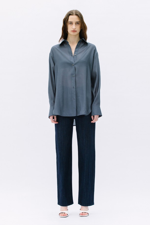 WEARIS - 셔츠 - Oversized See through Soft Shirt_Deeop charcoal