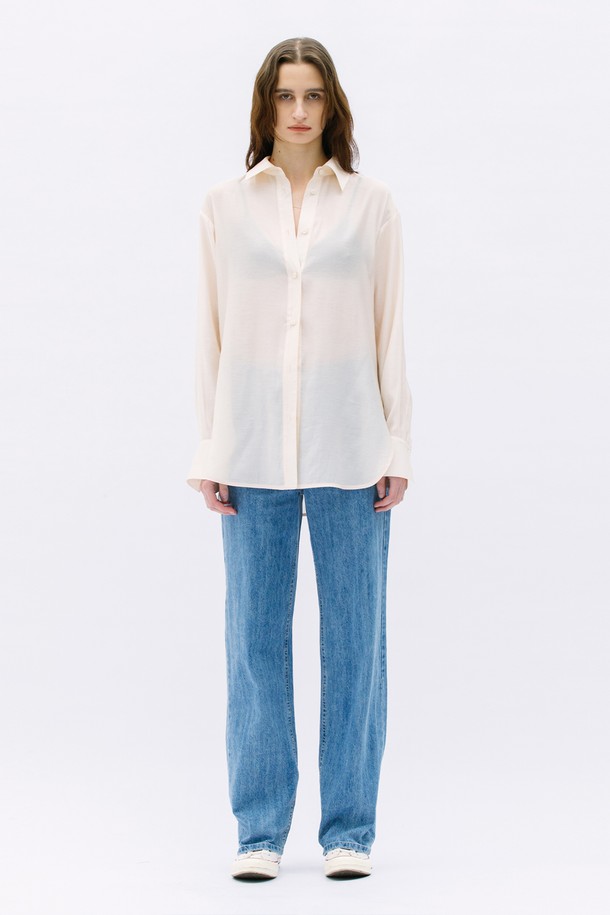 WEARIS - 셔츠 - Oversized See through Soft Shirt_Cream