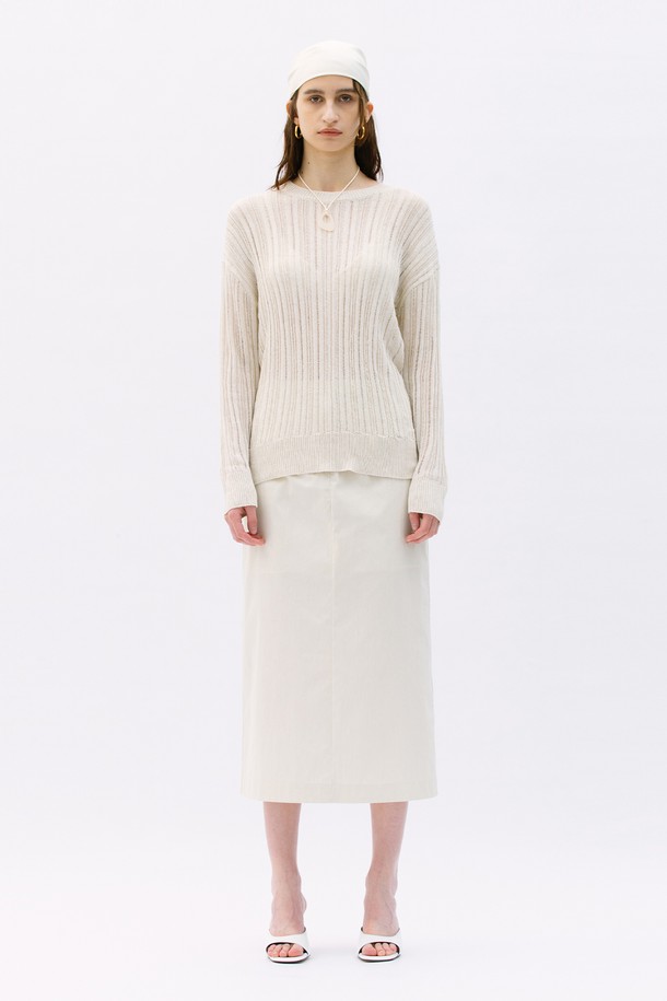 WEARIS - 긴소매 티셔츠 - Crack Long Sleeve see through knit top_Oatmeal