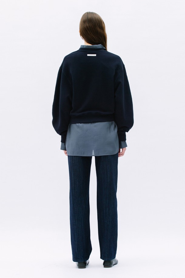 WEARIS - 스웻셔츠 - Balloon Crop Sweatshirt_Navy