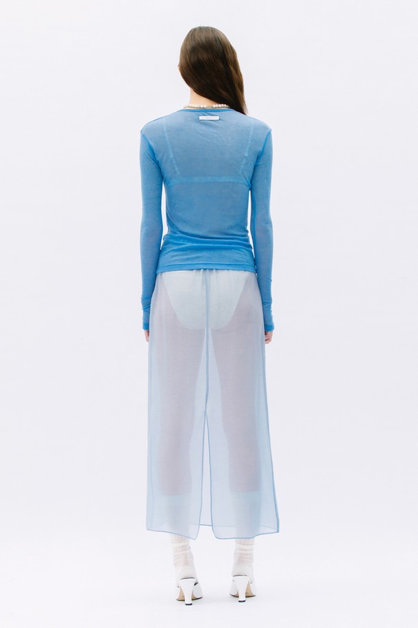 WEARIS - 긴소매 티셔츠 - Layered Long Sleeve See Through T-shirt_Skyblue