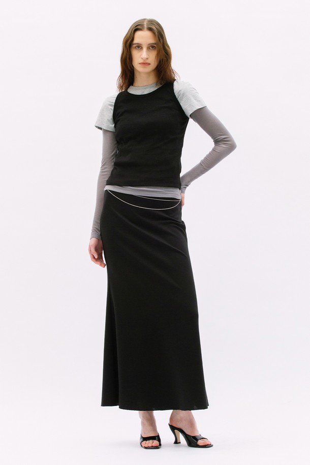 WEARIS - 롱스커트 - Low rise Jersey long Skirt_Black