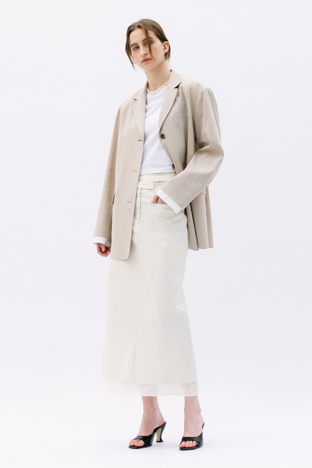 WEARIS - 롱스커트 - Low rise Classic Pencil Skirt_Cream