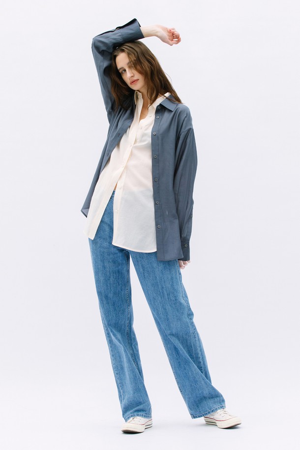 WEARIS - 셔츠 - Oversized See through Soft Shirt_Deeop charcoal