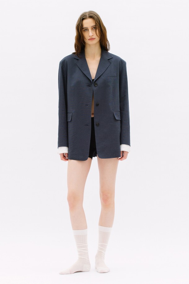 WEARIS - 자켓 - Oversized Linen blending Jacket_Navy