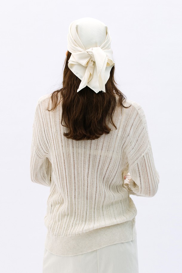 WEARIS - 긴소매 티셔츠 - Crack Long Sleeve see through knit top_Oatmeal