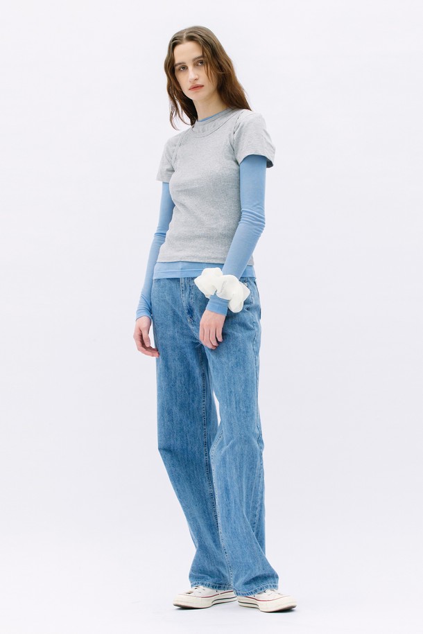 WEARIS - 긴소매 티셔츠 - Layered Long Sleeve See Through T-shirt_Skyblue