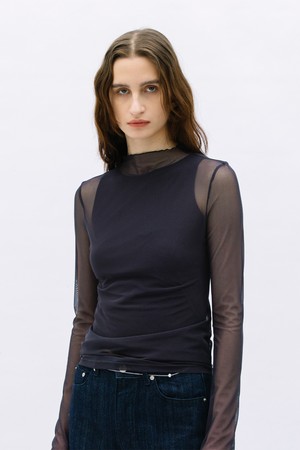 See through Mesh T-shirt_Deep Charcoal