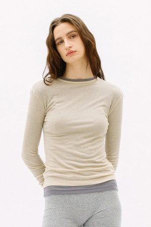 [예약배송]Layered Long Sleeve See Through T-shirt_Beige