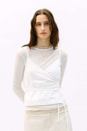 Cotton Wrap Bustier Top_White