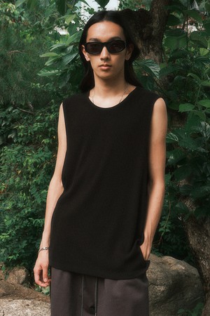 루즈핏 리브드 슬리브리스 (블랙)