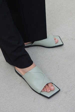 Ari Leather Slides Mint Grey