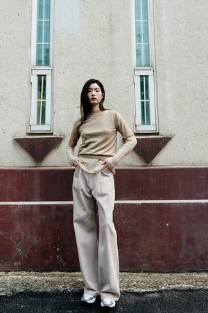 WIDE TUCK DENIM PANTS_BEIGE