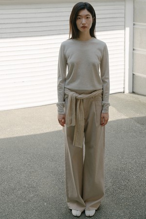 SIGNATURE WOOL BASIC KNIT TOP_PALE BEIGE