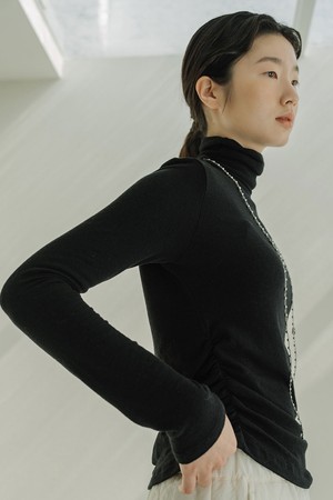 SIDE SHIRRING JERSEY TOP_BLACK