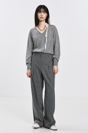 WOOL BLEND SEMI WIDE PANTS_GREY