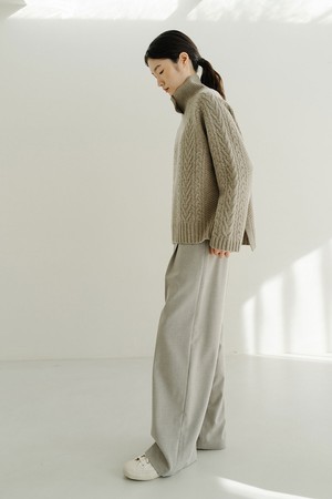 WOOL BLEND SEMI WIDE PANTS_OATMEAL