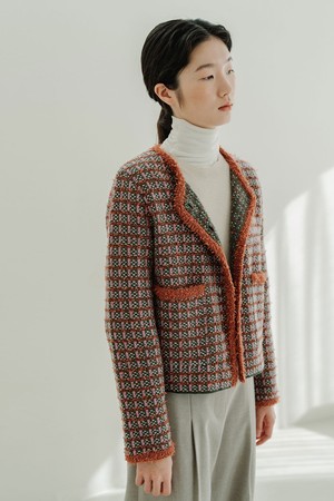 WOOL TWEED KNIT JACKET_KHAKI