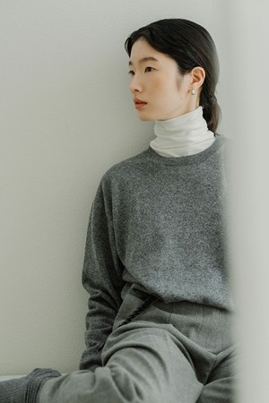 NEW CASHMERE BLENDED BASIC KNIT TOP_GREY