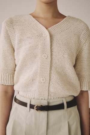 LIGHT BEIGE COTTON BLEND LACE STITCH CARDIGAN