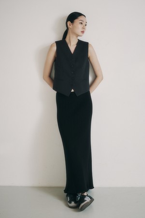 [23SS] BLACK COTTON RIBBED MAXI SKIRT