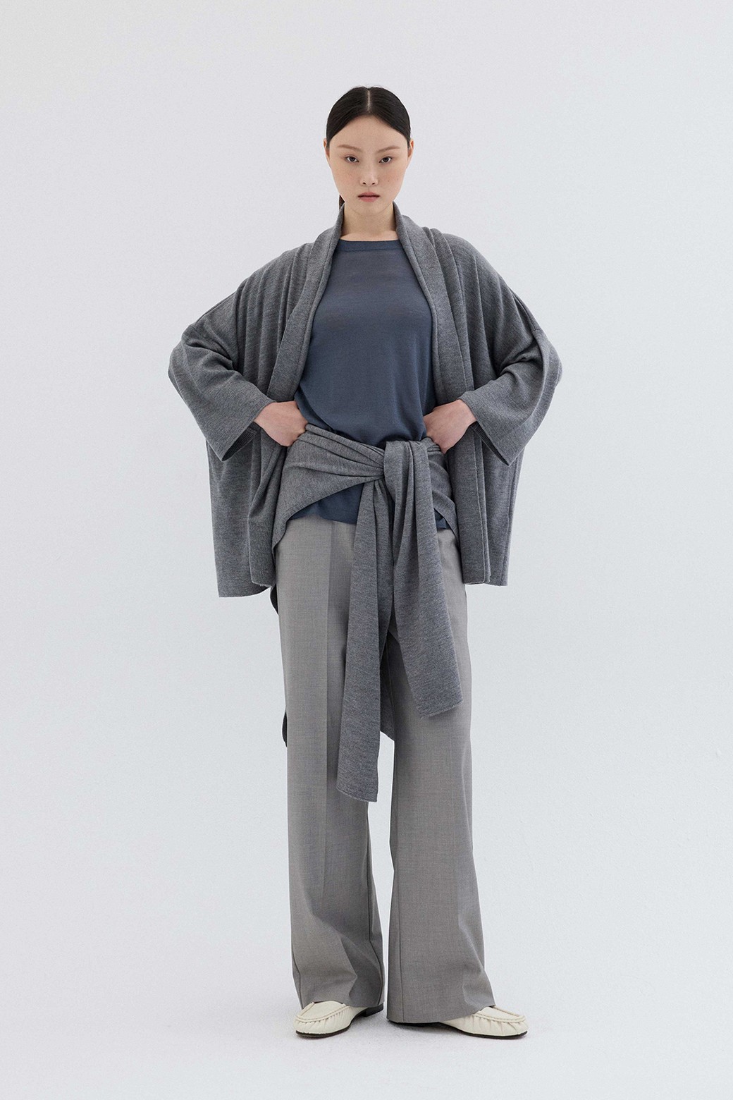 RePLAIN - 가디건 - WOOL SHAWL CARDIGAN_GREY