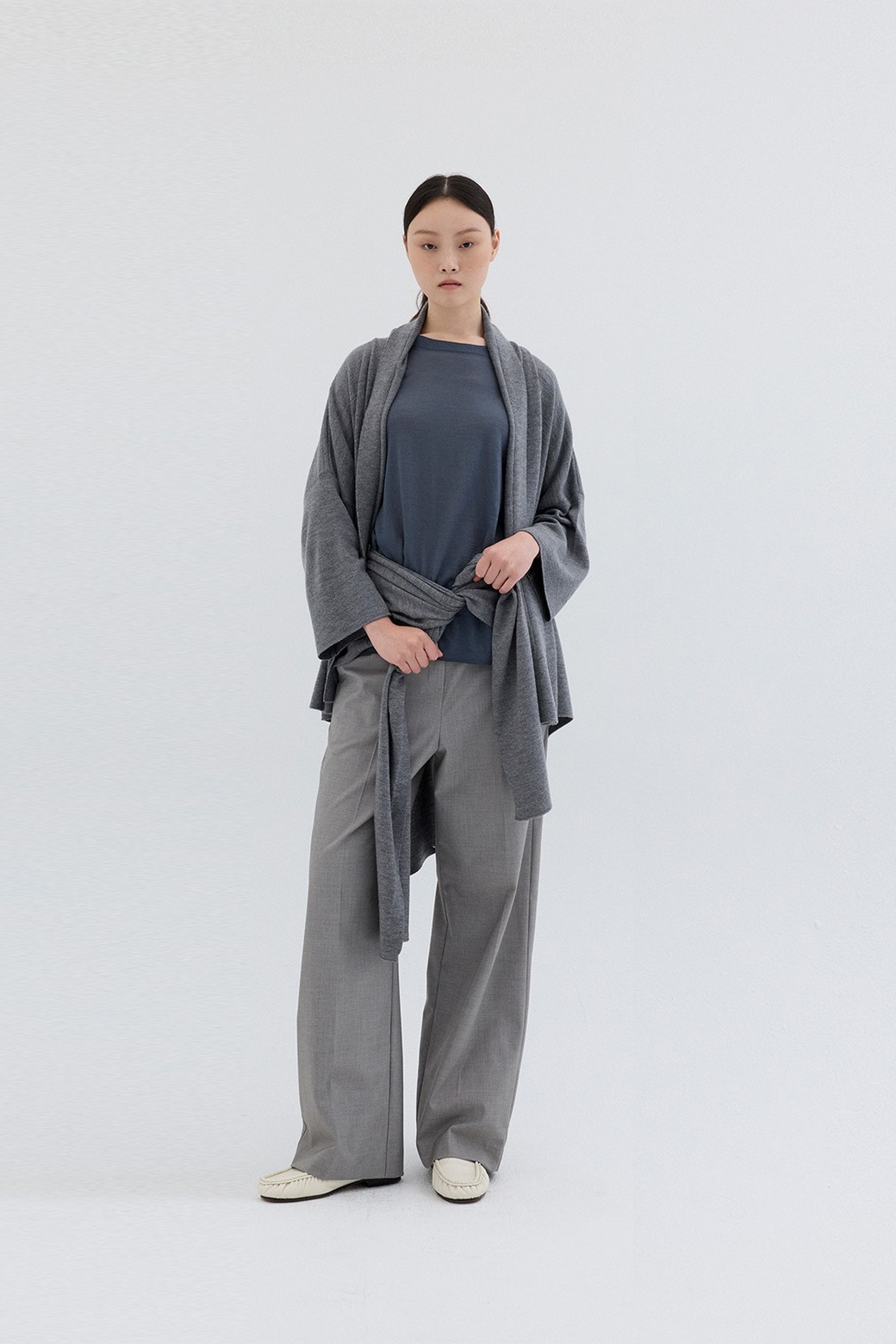 RePLAIN - 가디건 - WOOL SHAWL CARDIGAN_GREY