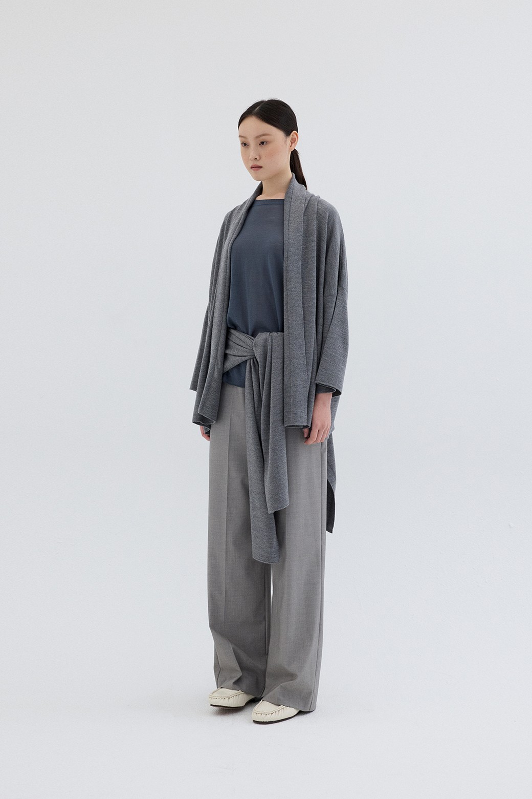 RePLAIN - 가디건 - WOOL SHAWL CARDIGAN_GREY