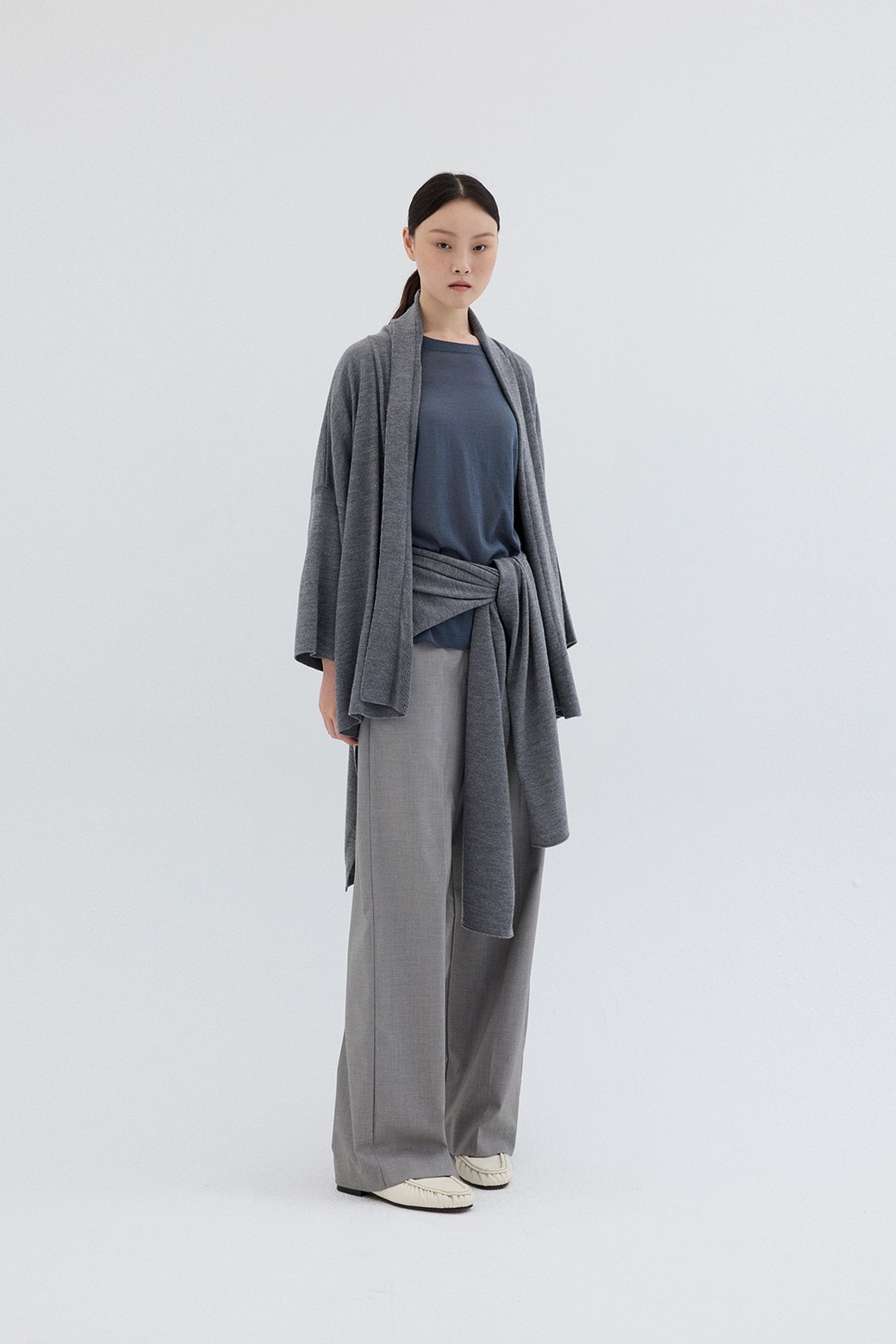 RePLAIN - 가디건 - WOOL SHAWL CARDIGAN_GREY