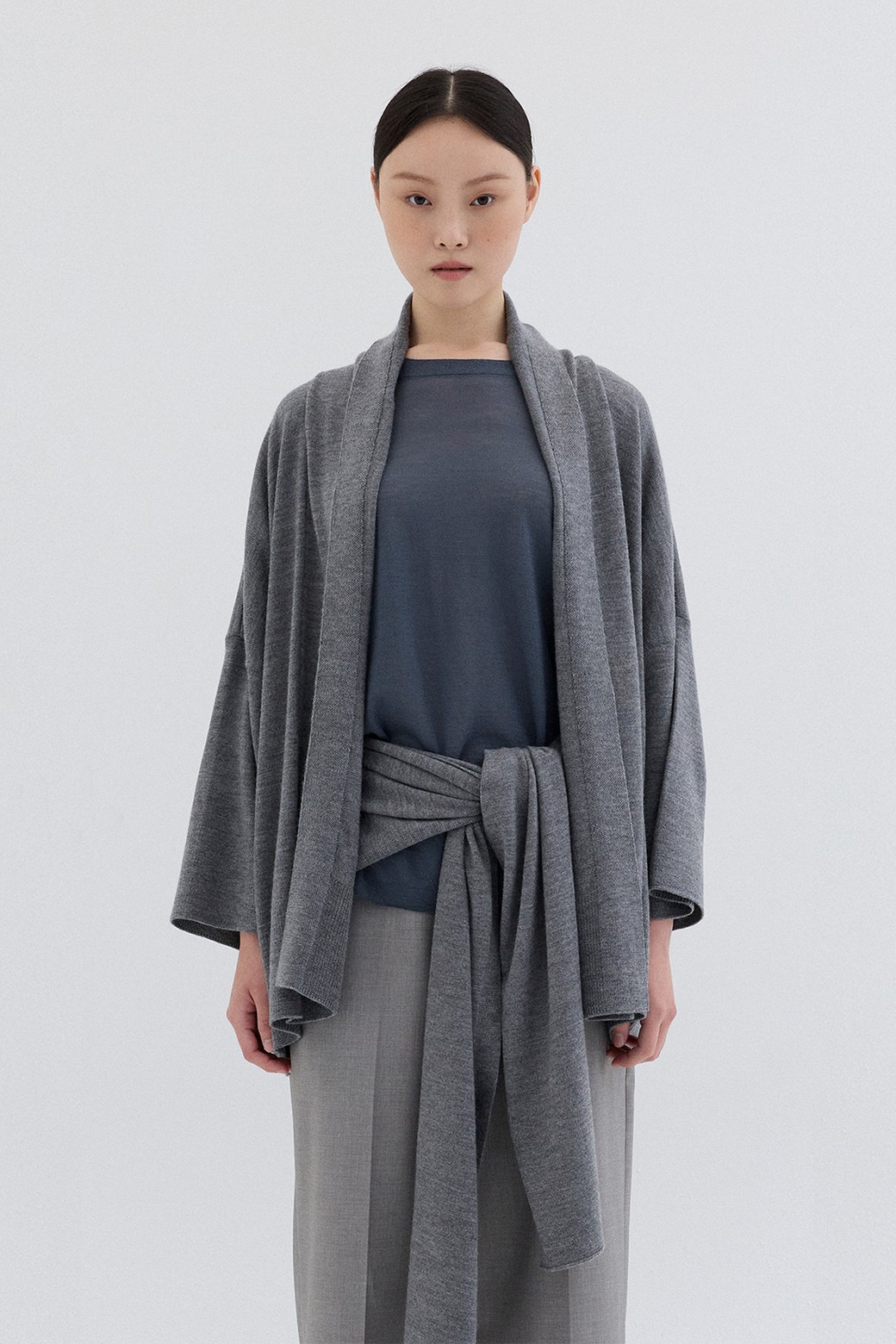 RePLAIN - 가디건 - WOOL SHAWL CARDIGAN_GREY