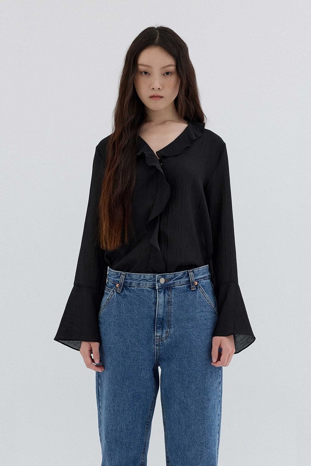 REPLAIN - 블라우스 - TEXTURED FRILL BLOUSE_BLACK