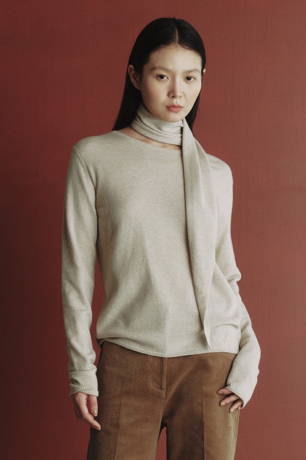 REPLAIN - 스웨터 - CASHMERE 30 KNIT TOP & MUFFLER _PALE BEIGE